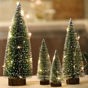 img 2 attached to Xmas Home Tabletop Tree Decor - Mini Christmas Tree Set with Wooden Bases - Bottle Brush Tree, Small Pine Tree - Includes 5 Trees and 1 Fairy Starlight in Assorted Colors