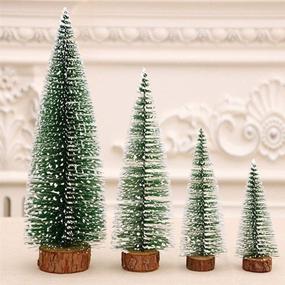 img 3 attached to Xmas Home Tabletop Tree Decor - Mini Christmas Tree Set with Wooden Bases - Bottle Brush Tree, Small Pine Tree - Includes 5 Trees and 1 Fairy Starlight in Assorted Colors