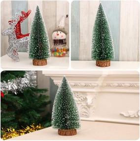 img 1 attached to Xmas Home Tabletop Tree Decor - Mini Christmas Tree Set with Wooden Bases - Bottle Brush Tree, Small Pine Tree - Includes 5 Trees and 1 Fairy Starlight in Assorted Colors