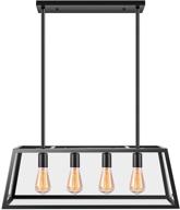 💡 industrial kitchen island pendant lighting: pynsseu matte black shade with clear glass panels, 4 lamp sockets - perfect fixture for dining room, breakfast bar логотип