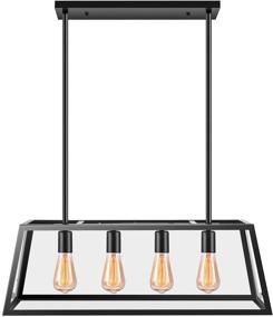 img 4 attached to 💡 Industrial Kitchen Island Pendant Lighting: Pynsseu Matte Black Shade with Clear Glass Panels, 4 Lamp Sockets - Perfect Fixture for Dining Room, Breakfast Bar