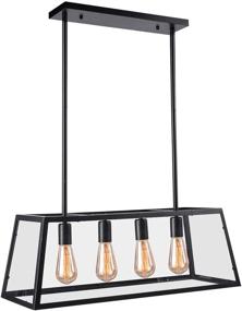 img 3 attached to 💡 Industrial Kitchen Island Pendant Lighting: Pynsseu Matte Black Shade with Clear Glass Panels, 4 Lamp Sockets - Perfect Fixture for Dining Room, Breakfast Bar