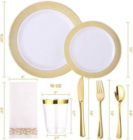 img 3 attached to 🍽️ FOCUSLINE 175-Piece Gold Dinnerware Set for 25 Guests - 50 Gold Grid Plastic Plates, 25 Gold Plastic Silverware, 25 Gold Plastic Cups, and 25 Linen-Like Gold Paper Napkins - Disposable Dinnerware Set