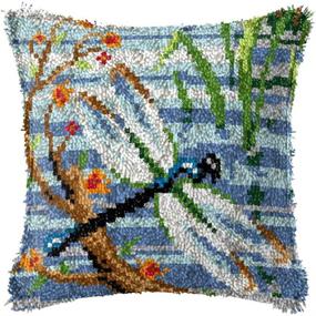 img 4 attached to Latch Hook Pillow Kit: DIY Dragonfly Pattern Throw Pillow Cover 🪡 for Adults and Kids - Handcraft Crochet Sofa Decor - 17'' x 17''