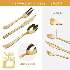 img 2 attached to Premium White and Gold Party Supplies Set - 177 Pieces of Golden Dot Disposable Party Dinnerware, including Plates, Dessert Plates, Napkins, Tablecloth, Triangle Banner, and Utensils - Ideal for Graduation, Birthday Parties, Serves 25