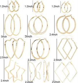 img 2 attached to Stylish Hypoallergenic Butterfly Square Dangle Earrings Set - 12 Pairs of Big Hoops in Thin Geometric Stainless Steel for Women