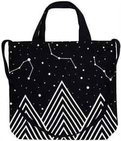 img 1 attached to 🌌 Medium Black Caixia Mountain Star Print Convertible Canvas Tote Shoulder Bag