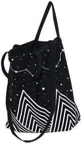 img 3 attached to 🌌 Medium Black Caixia Mountain Star Print Convertible Canvas Tote Shoulder Bag