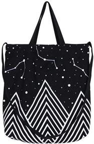 img 4 attached to 🌌 Medium Black Caixia Mountain Star Print Convertible Canvas Tote Shoulder Bag