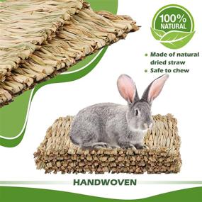 img 2 attached to 🐇 Premium Grass Mat for Rabbits and Small Animals - 4 Pack, Straw Woven Bed and Chew Toy - Ideal for Guinea Pigs, Chinchillas, Hamsters, and More!