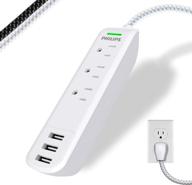 philips accessories spc6334we/37: 3 outlet 3 usb surge protector extension cord, 10 ft extra-long power cord – white, etl listed logo
