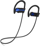 senso bluetooth wireless headphones: waterproof hd stereo earbuds for sports, gym, and running with 8-hour battery life and noise cancelling - blue logo