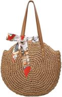 👜 stylish and spacious women's straw handbags: perfect beach tote with round pompom handle and shoulder strap logo