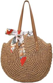 img 4 attached to 👜 Stylish and Spacious Women's Straw Handbags: Perfect Beach Tote with Round Pompom Handle and Shoulder Strap