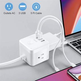 img 3 attached to 💡 Compact Power Strip with USB Ports - BULL Power Strip with 3 AC Outlets and 3 USB Ports, 5ft Extension Cord, Ideal Desktop Charging Station for Home & Office Use