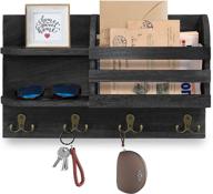 wooden wall mounted mail organizer with key hooks - letter and bill holder, decorative mail and key organizer for entryway, hallway, kitchen - efficient sorting and organization логотип