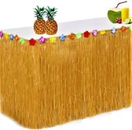 🌺 9ft x 29in king luau grass table skirt - raffia fringe decoration for tiki tropical hawaii, moana themed birthday, graduation, costume or hawaiian party - hawaiian table skirt logo