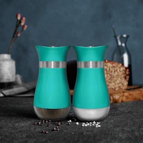 img 3 attached to 💙 Stunning Turquoise Glass Salt and Pepper Shakers Set - Perfect Pioneer Cooking Gift for Mom, Woman, Dad, and Families