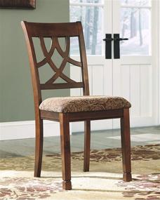 img 3 attached to 🪑 Набор обиваных обеденных стульев Leahlyn, 2 шт. - средний коричневый - прошитая спинка в форме разбитого дерева, дизайн Ashley Furniture Signature Design.