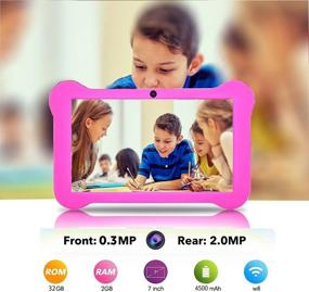 img 3 attached to 📱 Детский планшет - 7-дюймовый планшет Android 10.0 для детей, 2+32 ГБ, родительский контроль и детское программное обеспечение, двойная камера, HD-экран, Wi-Fi, детский защитный чехол (розовый)