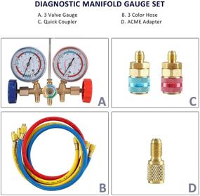 img 2 attached to 💨 LEIMO 5FT AC Diagnostic Manifold Freon Gauge Set for R134A R12, R22, R502 Refrigerants - 60" 1/4" Standard Hoses with Couplers and Acme Adapter: The Ultimate HVAC Tool for Refrigerant Diagnostics