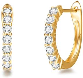 img 4 attached to Carleen 14K Solid Yellow Gold Diamond Hoop Earrings Tiny/Small Dainty Huggie Hoops for Women Girls, 15mm Size (1/4cttw, I-J Color, SI1-SI2 Clarity)