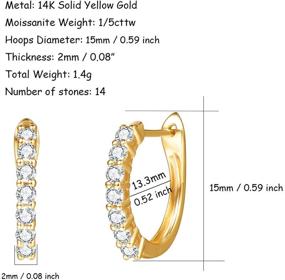 img 2 attached to Carleen 14K Solid Yellow Gold Diamond Hoop Earrings Tiny/Small Dainty Huggie Hoops for Women Girls, 15mm Size (1/4cttw, I-J Color, SI1-SI2 Clarity)