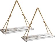 🌿 rustic wood rope hanging shelves set of 2: versatile hooks & plant shelf for living room, bedroom, bathroom, and kitchen (white) logo