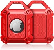 airtag case with keychain compatible apple airtag holder air tag key ring cases air tags key chain，full-body shockproof rugged soft silicone protective case cover (red) logo