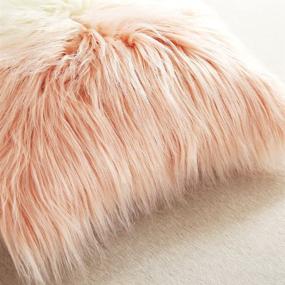 img 3 attached to 🌸 OJIA Deluxe Mongolian Faux Fur Throw Pillow Cover: Soft Plush Home Decor (18x18 Inch, White Pink)