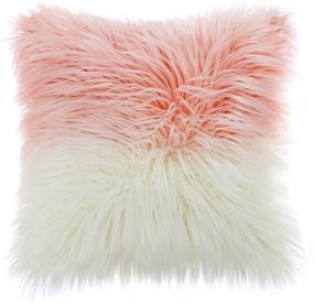 img 4 attached to 🌸 OJIA Deluxe Mongolian Faux Fur Throw Pillow Cover: Soft Plush Home Decor (18x18 Inch, White Pink)