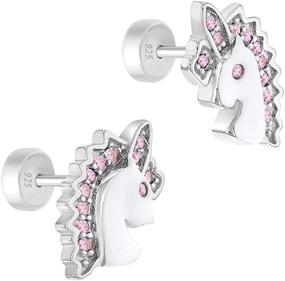 img 3 attached to 🦄 925 Sterling Silver Unicorn Earrings for Toddlers & Little Girls - Enamel & Cubic Zirconia Studs with Safety Push Backs - Stunning Hand-Painted Enamel CZ Unicorn Earrings - Ideal Gift for Birthdays