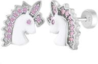 🦄 925 sterling silver unicorn earrings for toddlers & little girls - enamel & cubic zirconia studs with safety push backs - stunning hand-painted enamel cz unicorn earrings - ideal gift for birthdays logo