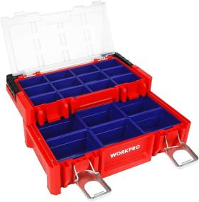 img 4 attached to 🧰 17-inch Red Plastic Tool Box with Locking Lid, Stainless Steel Handle, and 18 Adjustable Compartments – Ideal for Sockets, Crafts, and Power Tools by WORKPRO