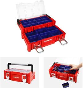 img 3 attached to 🧰 17-inch Red Plastic Tool Box with Locking Lid, Stainless Steel Handle, and 18 Adjustable Compartments – Ideal for Sockets, Crafts, and Power Tools by WORKPRO