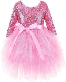 img 4 attached to 👗 Sparkling Glitter Girls Dress with Long Sleeves for Birthday Parties - Flofallzique Sequin, Mesh Tulle Design