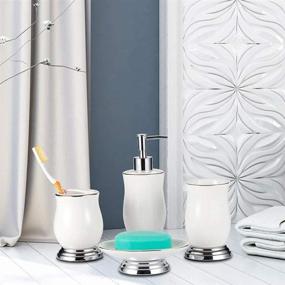 img 3 attached to White Ceramic 4-Piece Bathroom Accessories Set: Lotion Dispenser, Toothbrush Holder, Soap Dish, Soap Dispenser - Stylish Décor for Home Countertop