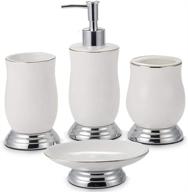 white ceramic 4-piece bathroom accessories set: lotion dispenser, toothbrush holder, soap dish, soap dispenser - stylish décor for home countertop logo