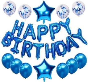 img 4 attached to 🎈 Blue Happy Birthday Balloon Set with Socub Happy Birthday Banner, 2 Foil Balloons, 4 Confetti Balloons, and 6 Latex Party Balloons - Ideal for Birthday Party Decorations