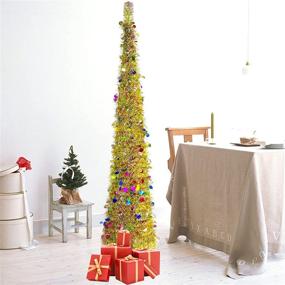 img 2 attached to 🌟 Metu 6ft Pop-Up Christmas Tree - Collapsible, Sequin Artificial Pencil Halloween Tree Decorations for Home, Fireplace, Party - Indoor & Outdoor (Gold)