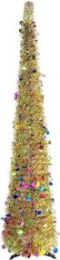 img 4 attached to 🌟 Metu 6ft Pop-Up Christmas Tree - Collapsible, Sequin Artificial Pencil Halloween Tree Decorations for Home, Fireplace, Party - Indoor & Outdoor (Gold)
