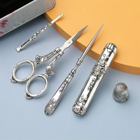 img 2 attached to 🧵 Vintage Sewing Tool Set: Embroidery Scissors with Needle Box, Awl, Sewing Thimble, Threader – Ideal for Sewing, Cutting, Artwork, Embroidery, Needlework