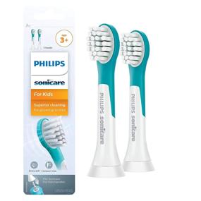 img 4 attached to Turquoise and White Compact Philips Sonicare for Kids 3+ Genuine Replacement Toothbrush Heads - Pack of 2 Brush Heads (Model: HX6032/94)