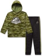 🦖 jurassic park jurassic world kids camo activewear set: fleece hooded sweatshirt & sweatpants combo logo