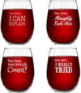 🍷 dear santa funny christmas stemless wine glass (set of 4) - perfect holiday party cups for a naughty and cheerful xmas celebration - great gift exchange idea! logo