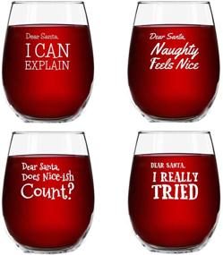 img 4 attached to 🍷 Dear Santa Funny Christmas Stemless Wine Glass (Set of 4) - Perfect Holiday Party Cups for a Naughty and Cheerful Xmas Celebration - Great Gift Exchange Idea!