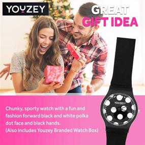 img 2 attached to ⌚ Часы Youzey Round: стильное черное циферблат с белым краем и шикарным черным матовым ремешком