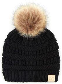 img 3 attached to 🧢 C.C Exclusives Kid's Solid Ribbed Beanie Hat with Faux Fur Pom (KIDS-43)(KIDS-2061)