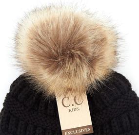 img 1 attached to 🧢 C.C Exclusives Kid's Solid Ribbed Beanie Hat with Faux Fur Pom (KIDS-43)(KIDS-2061)