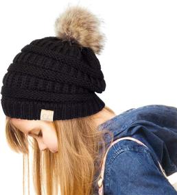 img 4 attached to 🧢 C.C Exclusives Kid's Solid Ribbed Beanie Hat with Faux Fur Pom (KIDS-43)(KIDS-2061)